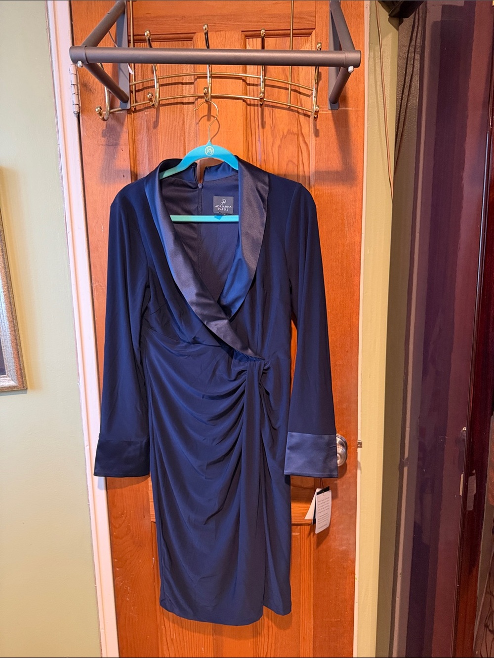 Adrianna Papell beautiful  Satin-Trim Navy Wrap dress